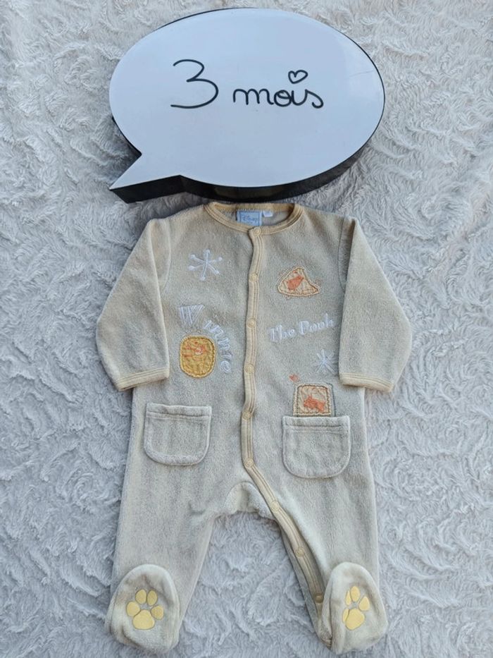 Pyjama grenouillère velours Mixte 3 mois Winnie l'ourson Disney Baby