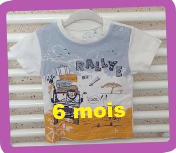 Teeshirt manche  courte bleu /  moutarde  / blanc  Alphabet  Taille  6 mois