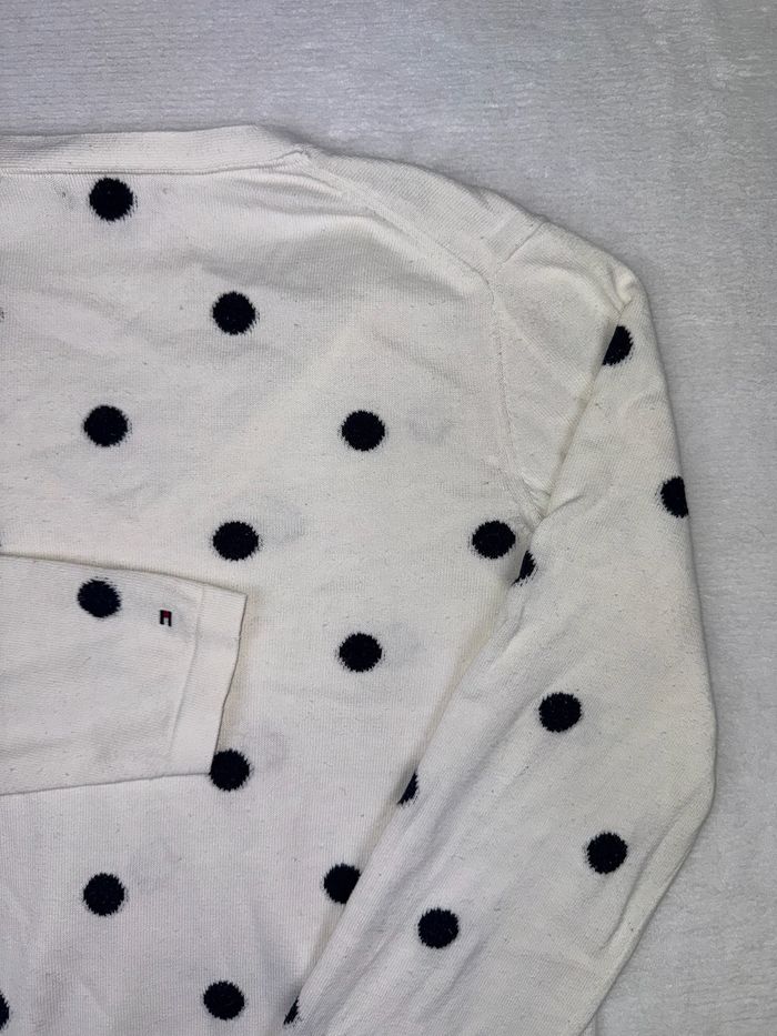 Pull / Sweat Tommy Hilfiger femme taille M col V manches longues blanc à pois noir 100% coton #02325 - photo numéro 8