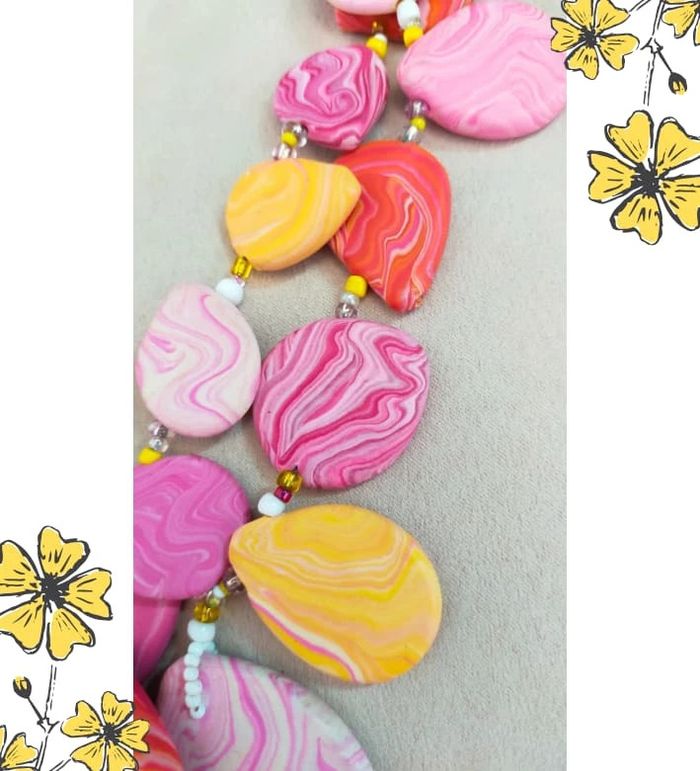 Collier fait main en pâte polymère – Nuances de rose et jaune pastel _ Collection Nuances de Rose - photo numéro 8