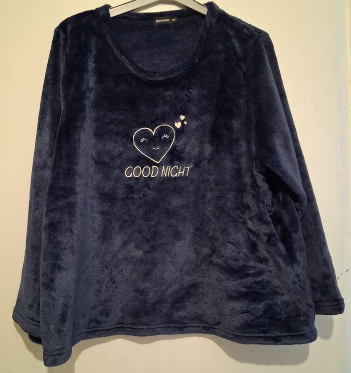 Pyjama bleu marine en pilou tout doux - photo numéro 4