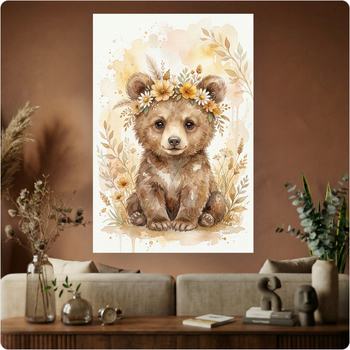 Affiche ourson aquarelle "Ourson Fleuri" poster déco murale enfant nature A3 Sans cadre