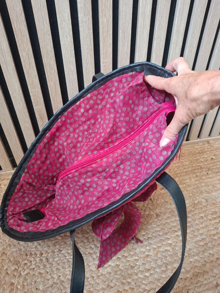 Sac cabat bandoulière rotin maille rose fushia - photo numéro 8