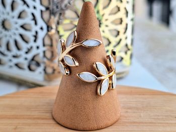 Bague Ouverte réglable en feuille Doré minimaliste, feuille en nacre blanche, feuille de Dainty