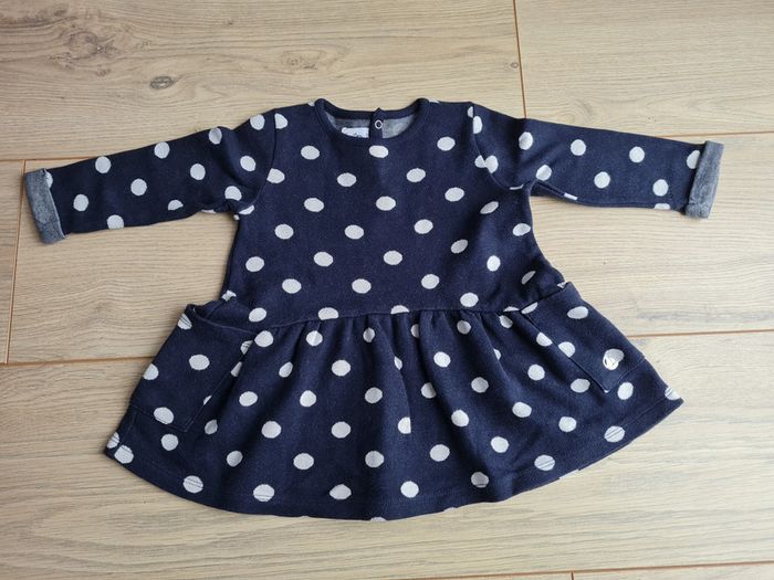 Robe Petit Bateau Marine à pois blancs