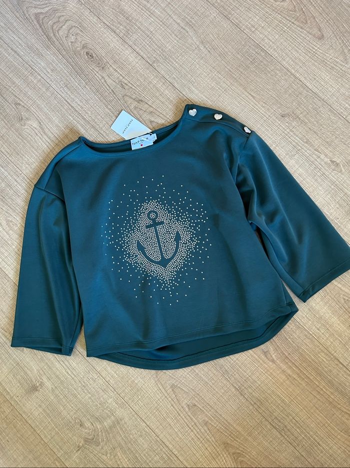 Pull sweat vert foncé neuf avec strass Naf Naf taille L - photo numéro 7