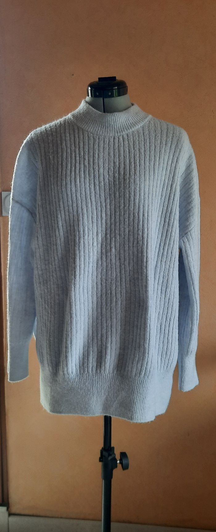 Pull chaud bleu clair oversize, femme, H&M, taille XS/34 - photo numéro 2