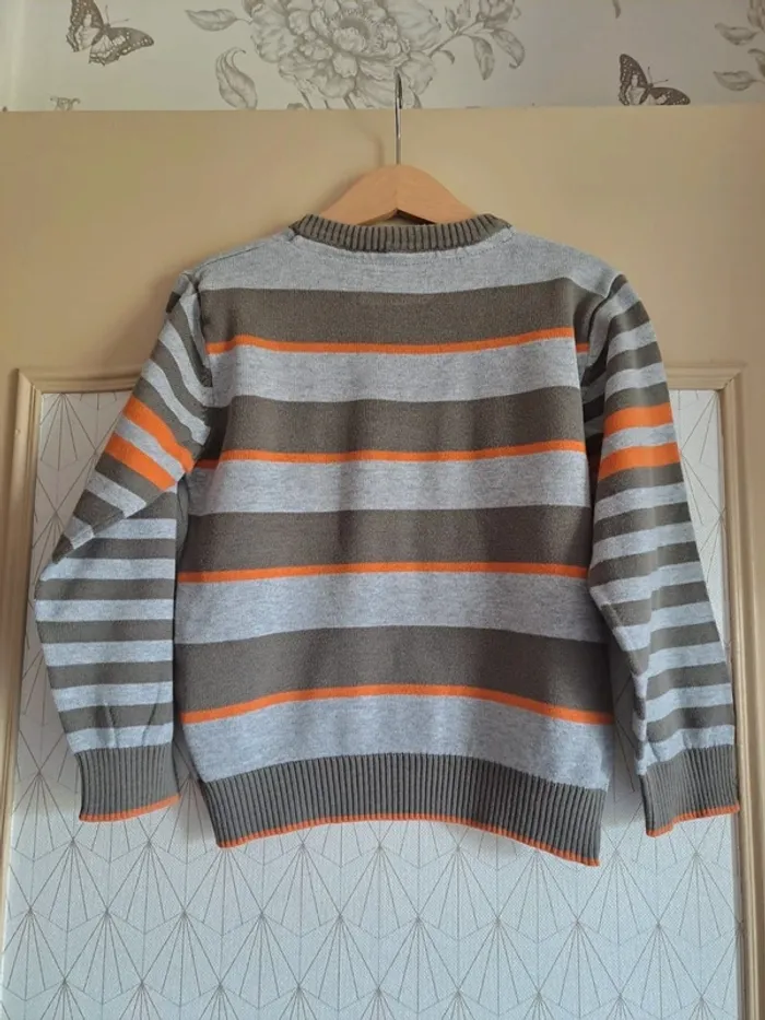Pull rayé garçon tbe orange kaki gris sidewalk 6 ans - photo numéro 4