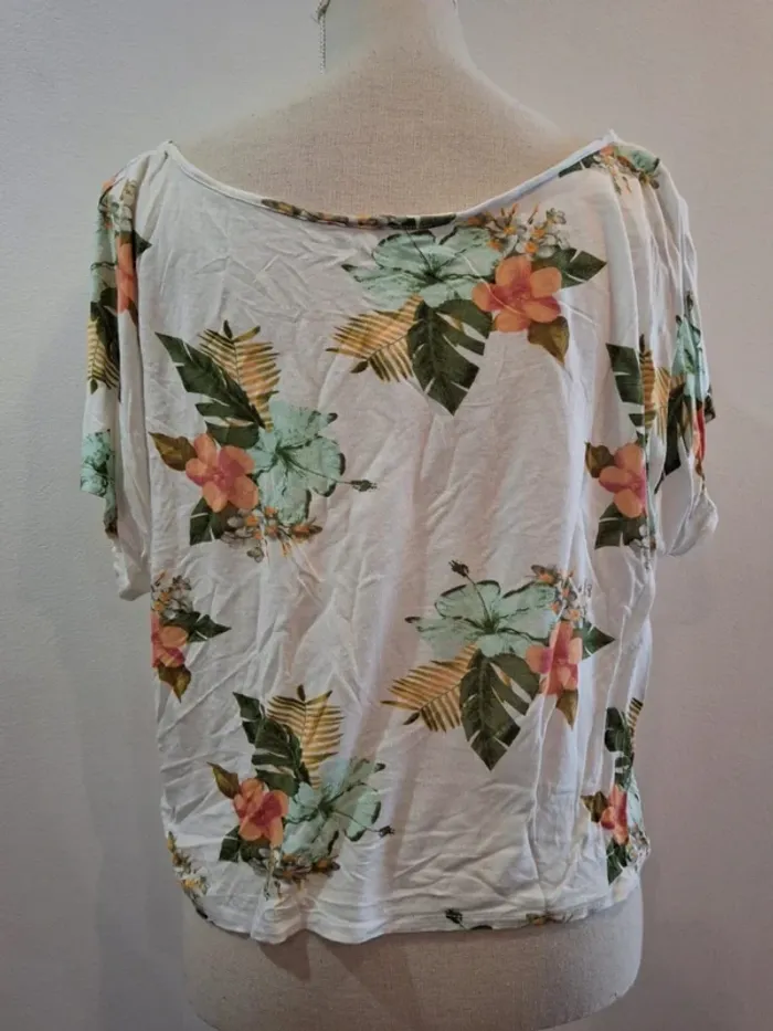 Tee shirt court arkitect taille L 40 blanc à fleurs noeud - photo numéro 4