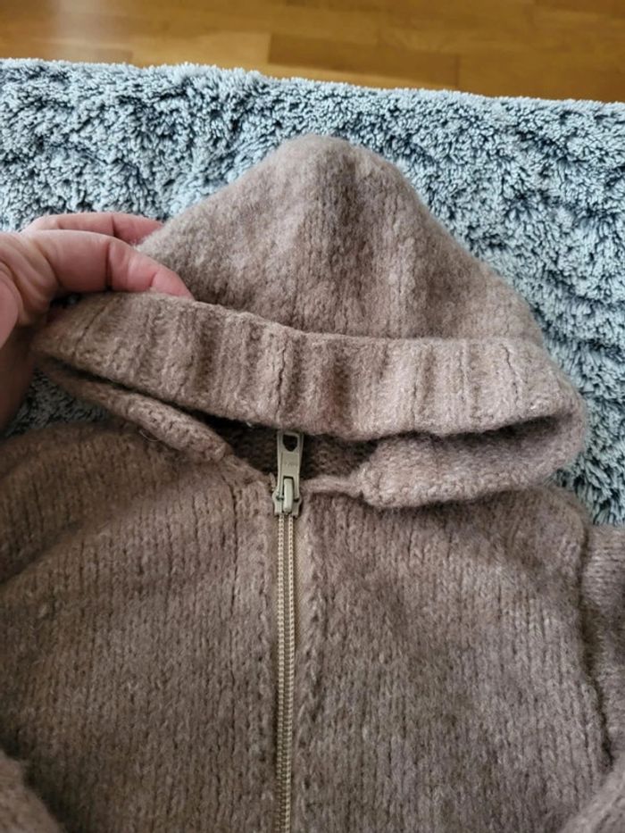 Gilet zippé à capuche tricoté 6- 12 mois marron clair beige - photo numéro 2