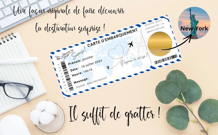 Carte à gratter d'embarquements voyage, croisière découvrez la destination surprise,carte d'embarquement, boarding pass