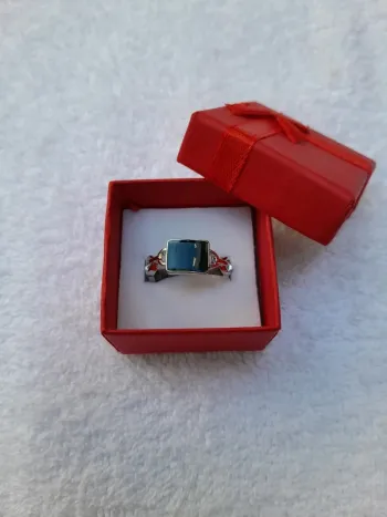 Bague pierre noire,  taille 60, couleur argentée