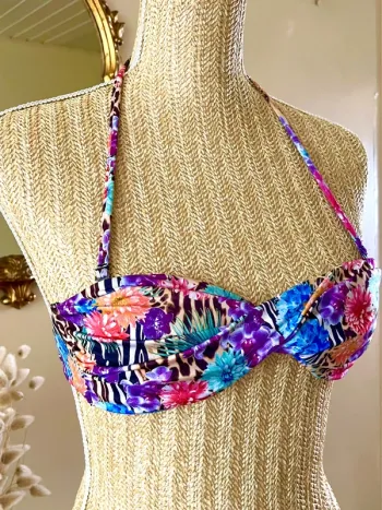 sublime Haut de bikini bandeau fleurs multicolores imprime animal bretelle amovible neuf