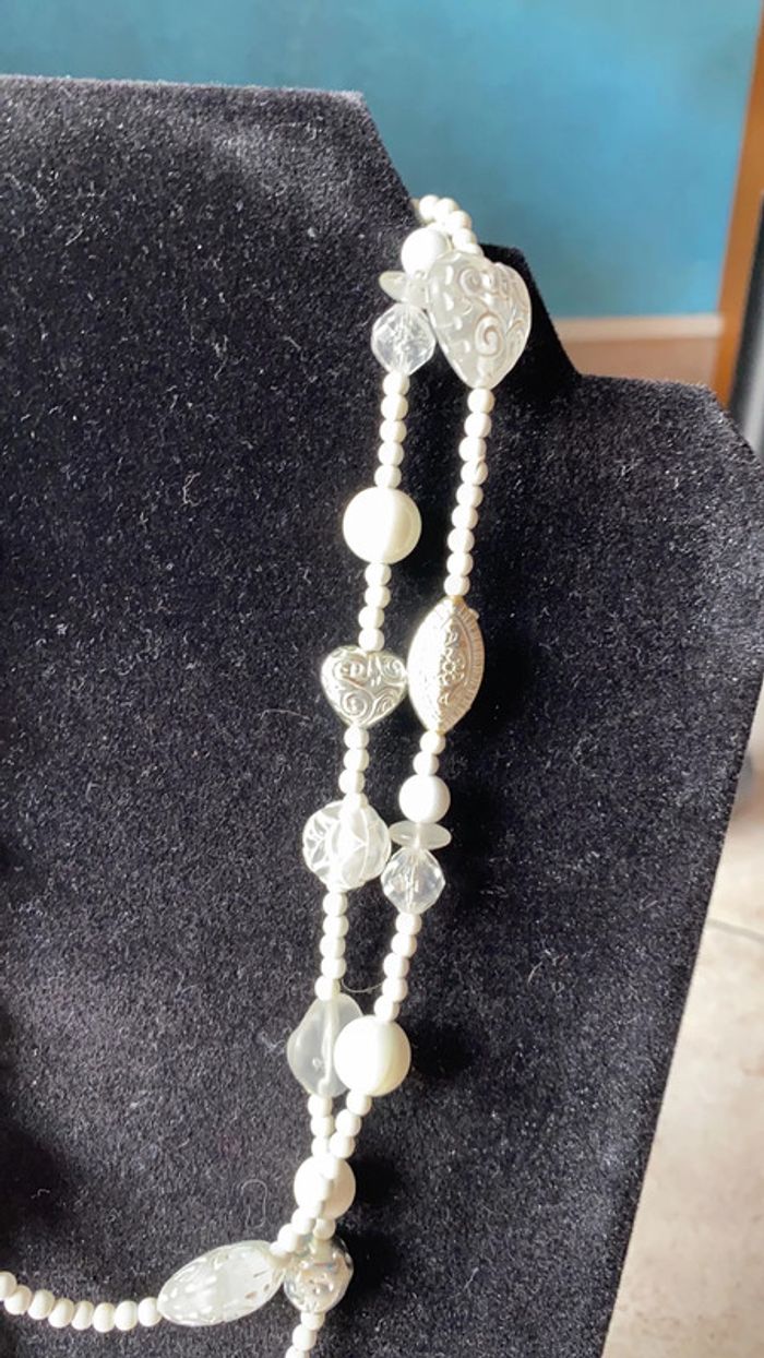 Collier fantaisie blanc double tour - photo numéro 3