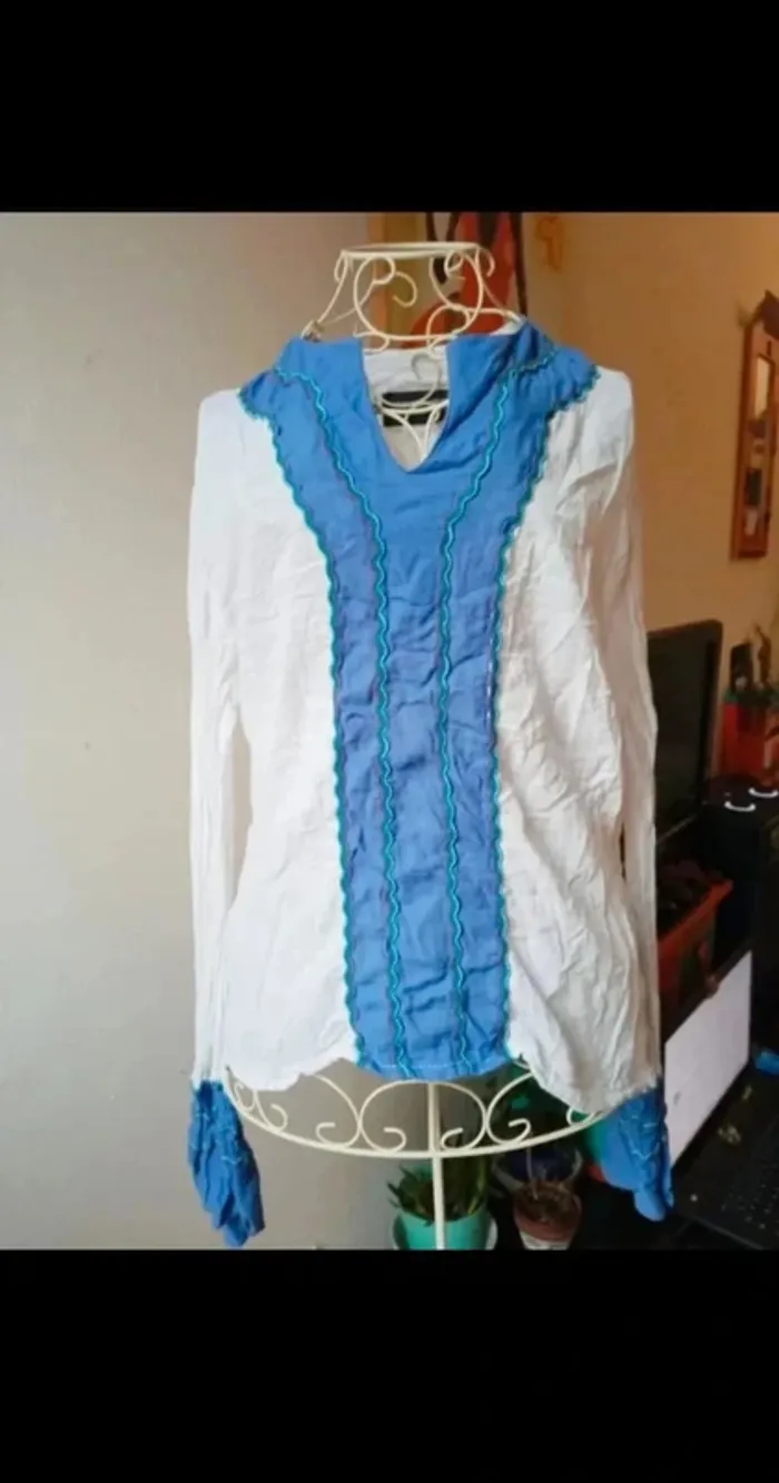Blouse bleu marine et blanche manches longues 36 S Goldie Vava Paris
