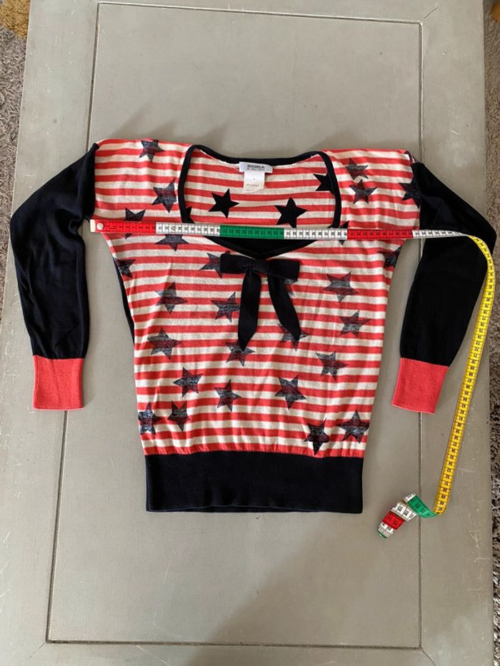 Pull Sonia by Sonia Rykiel taille S noir orange crème avec noeud et étoiles - photo numéro 12