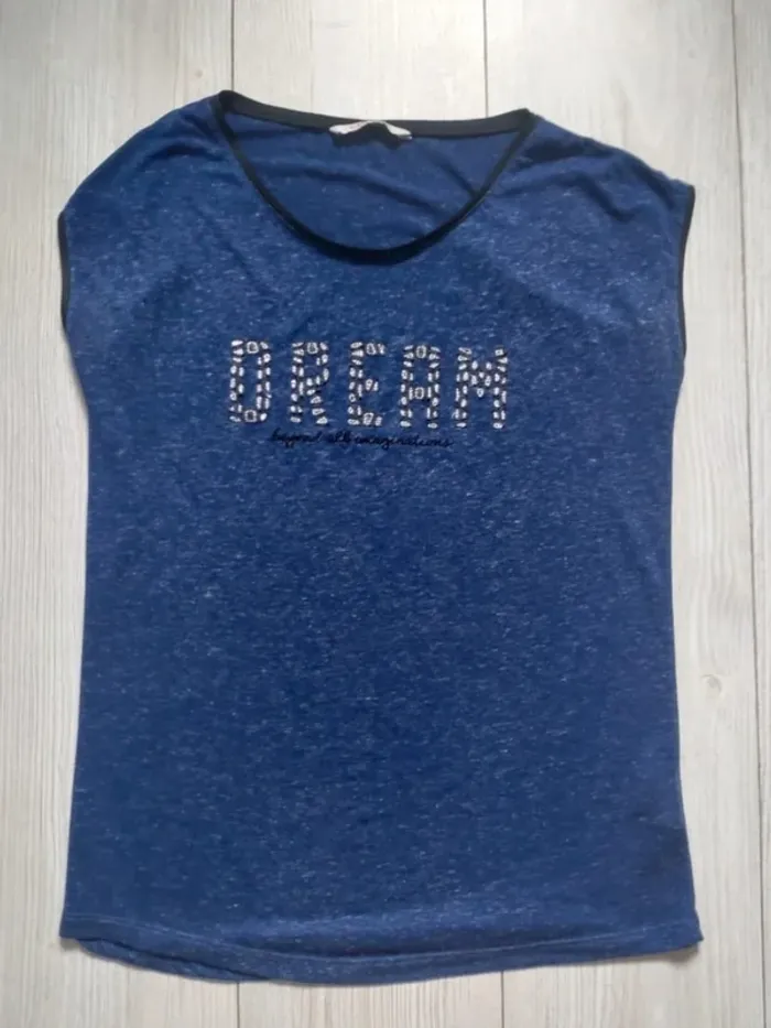 Pantalon fluide large bleu marine femme taille 40 + donne un t-shirt bleu "Dream" - photo numéro 6