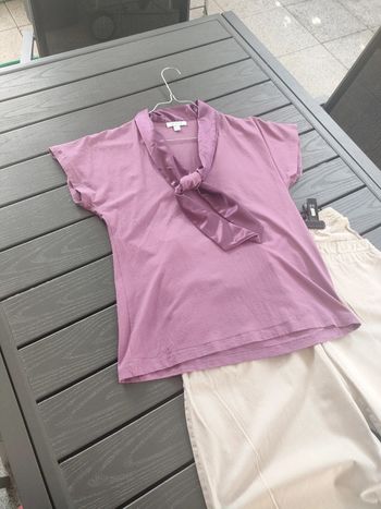 tee shirt 123 a col satin parme 38/40