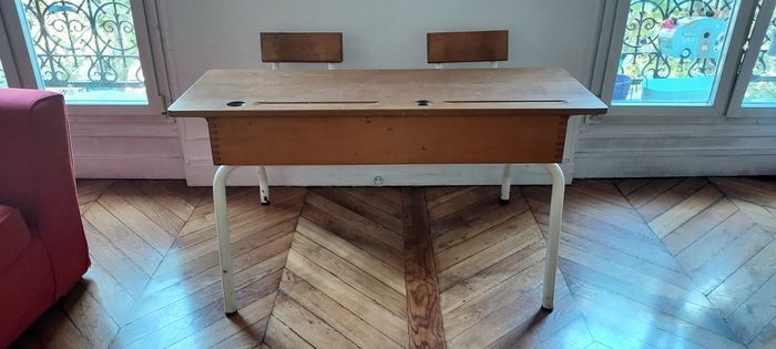 Double pupitre d'écolier vintage - photo numéro 5