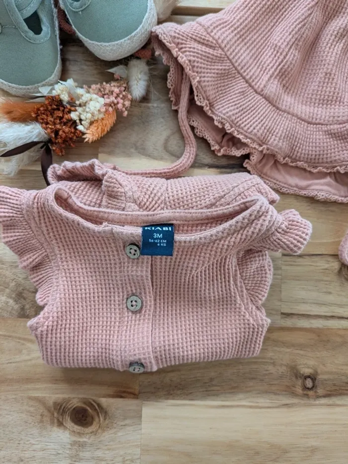 Lot barboteuse chapeau 3 mois rose - photo numéro 3