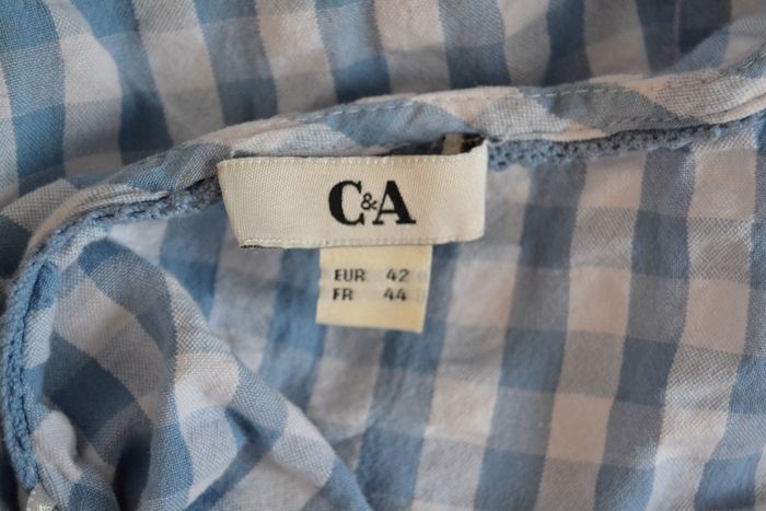 Blouse à carreaux blanche et bleue C&A Taille 44 - photo numéro 5