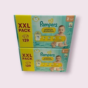 Lot de 2 XXL Pack de 129 (donc 258) couches Pampers Premium Protection [taille 3 : 6 à 10 kg]