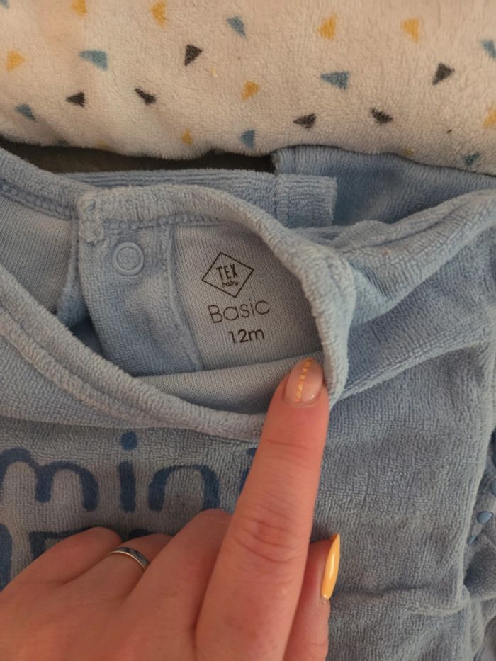 Lot 5 grenouillères bébé garçon velours coton bleu jaune blanc T12mois TBE tex orchestra - photo numéro 2