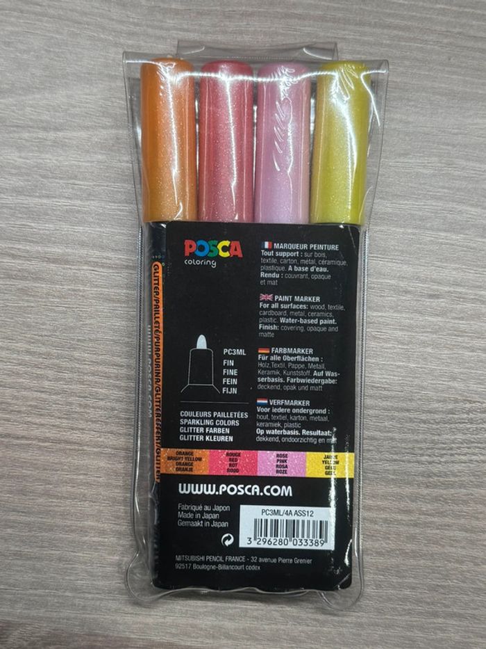 Posca Set 4 Marqueurs Pochette Paillettes Chaudes - photo numéro 2