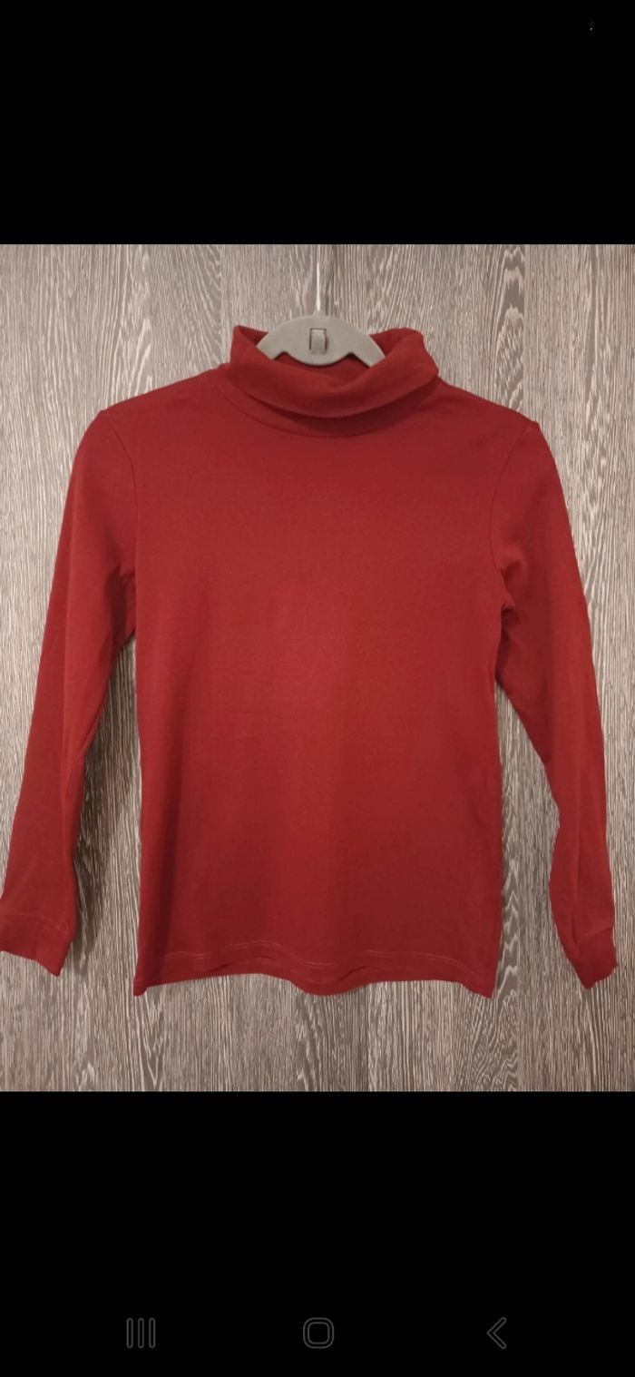 Tee-shirt col roulé uni rouge bordeaux 11-12ans