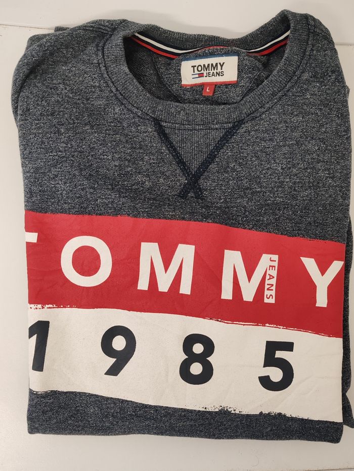Pull Tommy Jeans vintage (2017), L, bleu chiné. - photo numéro 2