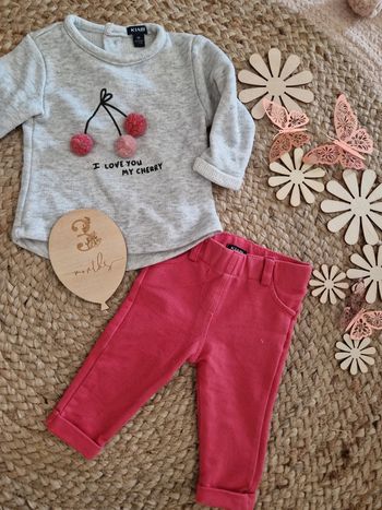 Ensemble pull gris et legging rose kiabi bebe fille 3 mois