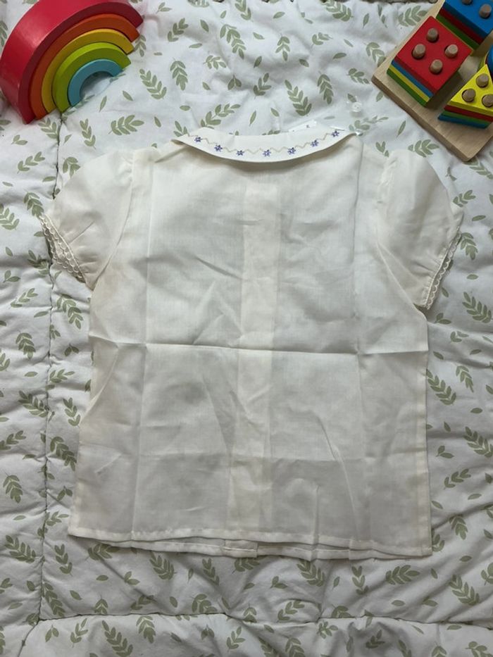 Chemise minimayoral manches courtes 6 ans beige en voile broderies violet sur le col - photo numéro 6