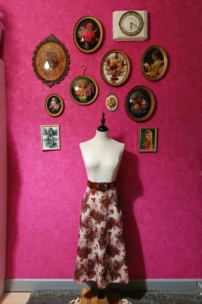 Jupe taille marquée style bohème fleurs vintage années 70 faite main taille 40 - photo numéro 4