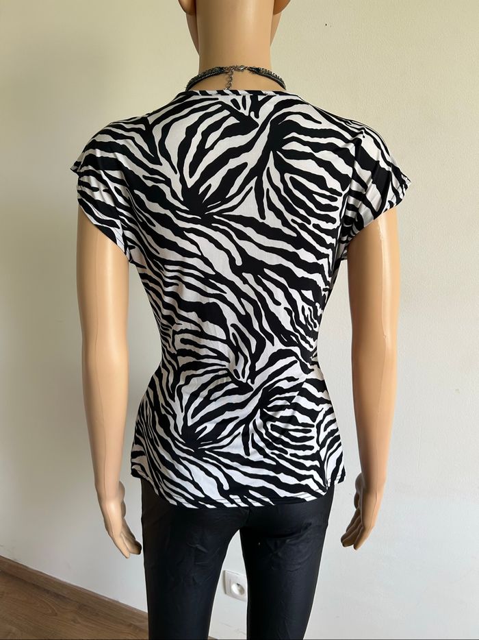 Blouse noire et blanche à manches courtes Morgan taille S TBE - photo numéro 5