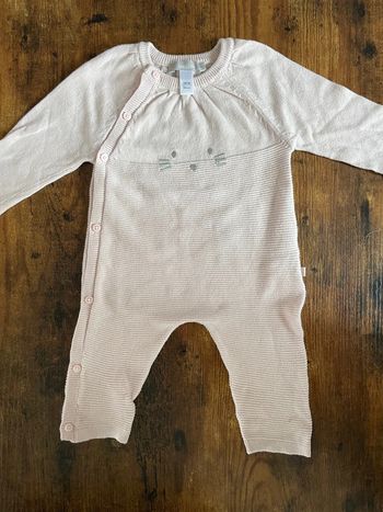 Grenouillère rose en laine à manche longue tête de chat