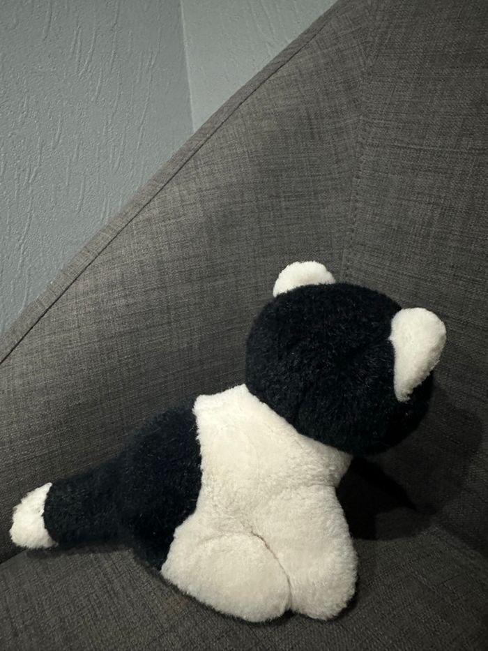 Peluche chat vintage noir et blanc assis - photo numéro 3