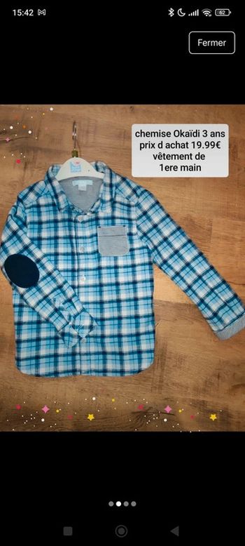 Chemise à carreaux obaibi bleu avec coudières