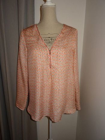 Blouse Promod rose motifs noirs et blancs, taille 40, TBE!