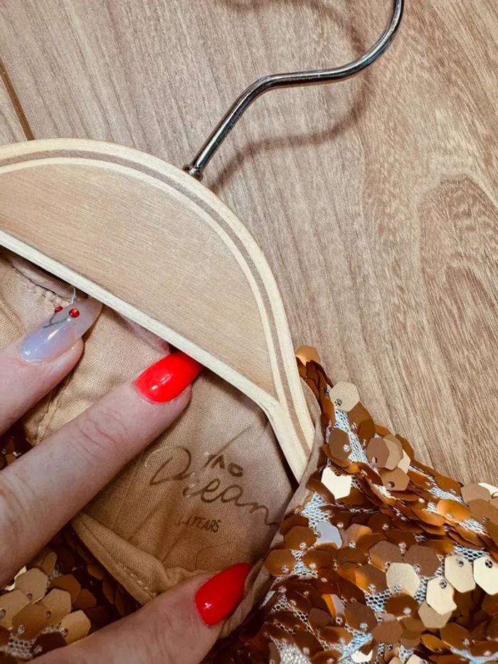 Taille 3-4 ans robe longue créateur fille TAO crème bronze * sequins tulle * 🌸 - photo numéro 6