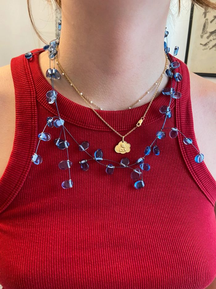 Collier façon rivière de perles, perles de verre bleues - photo numéro 13
