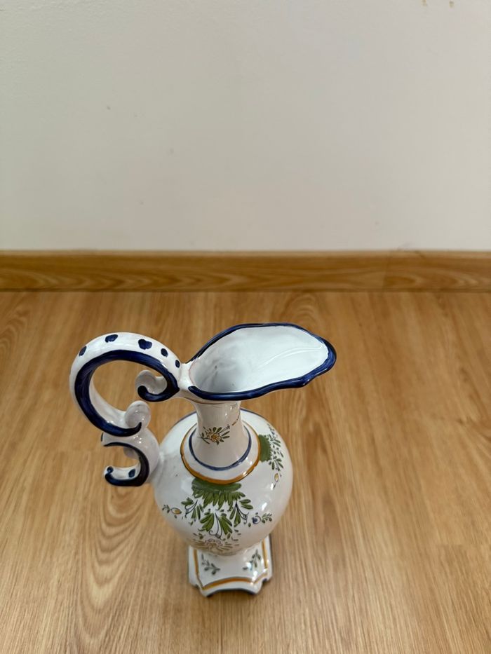 Aiguière pichet en faïence deco oiseau floral - photo numéro 3