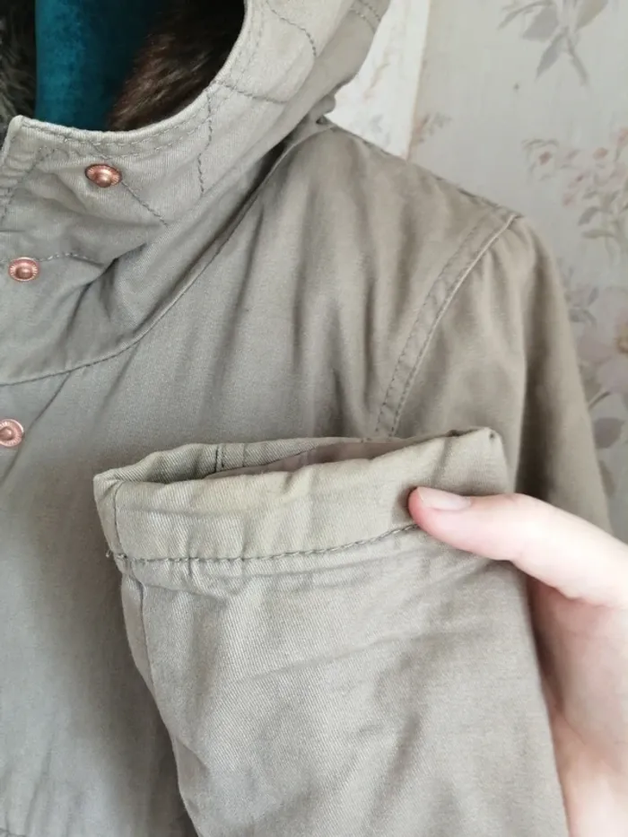 Manteau à capuche beige / kaki fourré avec poches / only / (M) - photo numéro 7