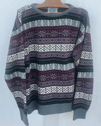 Winter Snowflakes pattern Knit pullover pull vintage made in USA acrylic / wool Mens Large