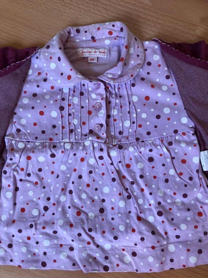 Joli haut ML 2 en 1 rose et prune Grain De Blé T. 6 mois TBE - photo numéro 4