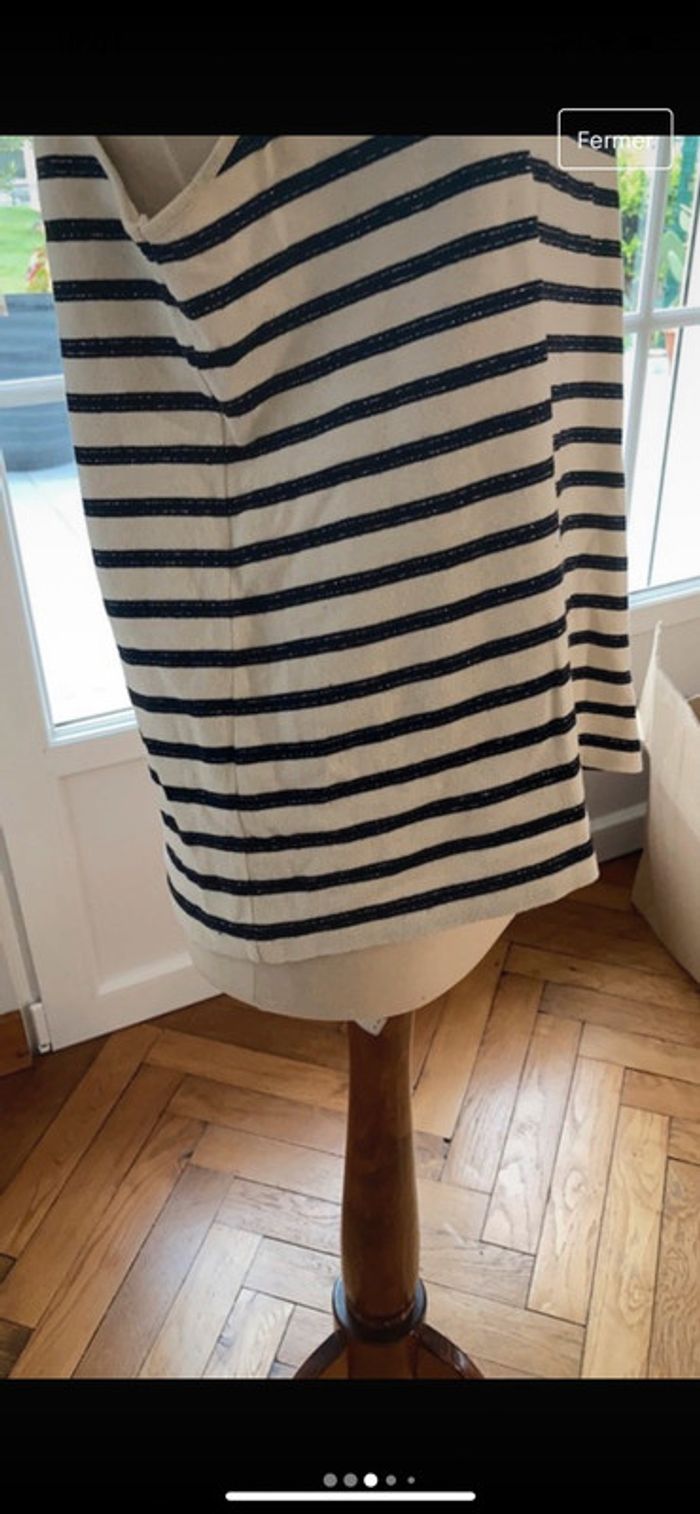 Joli débardeur taille 44, bleu blanc fils argentés taille 44/46 - photo numéro 4