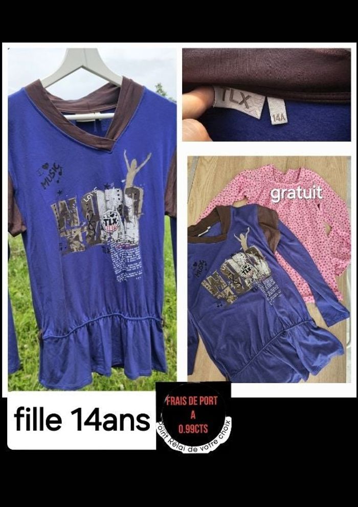 Tee-shirt manche longue blanc 14 ans + 1 gratuit