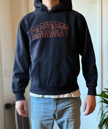 Sweat à capuche Carhartt Bleu Broderie Orange Taille S Homme