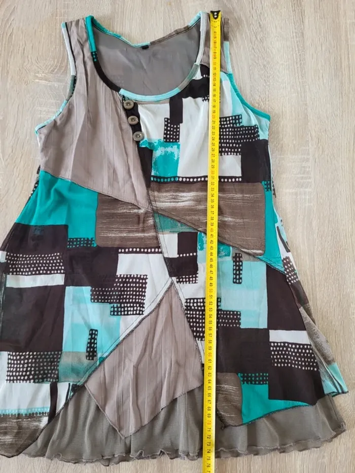 Débardeur à motifs marron beige et bleu turquoise La Redoute Taille 1 ou 36 - photo numéro 12