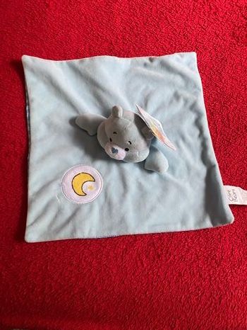 Care bears doudou plat grelot ours bleu rayures lune jaune jaune neuf