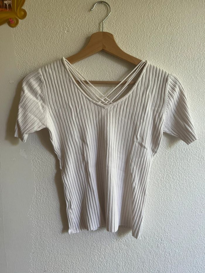 T-shirt blanc côtelé Vintage - photo numéro 5